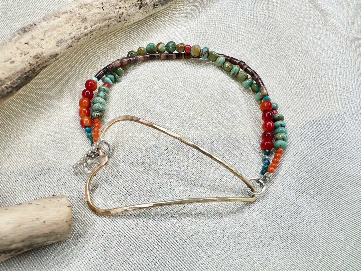 Hammered brass heart bracelet