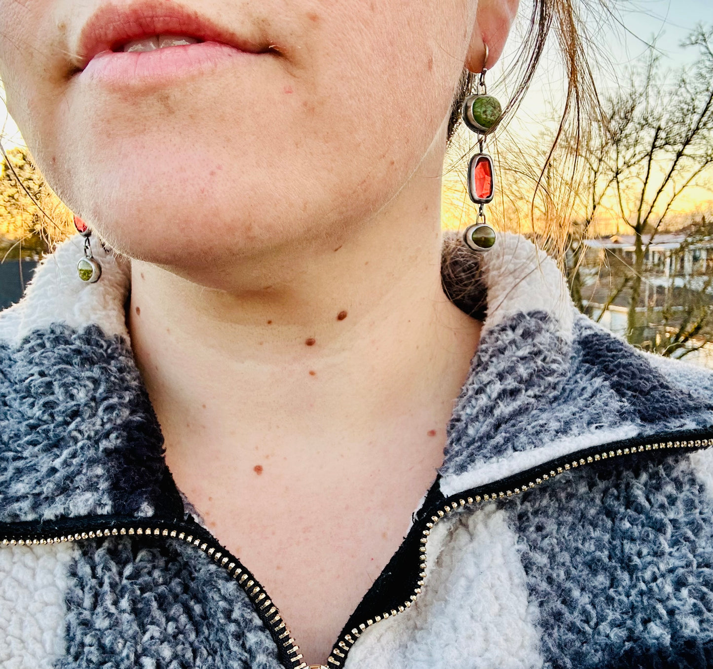 Lovestory Earrings Garnet + Turquoise + 3
