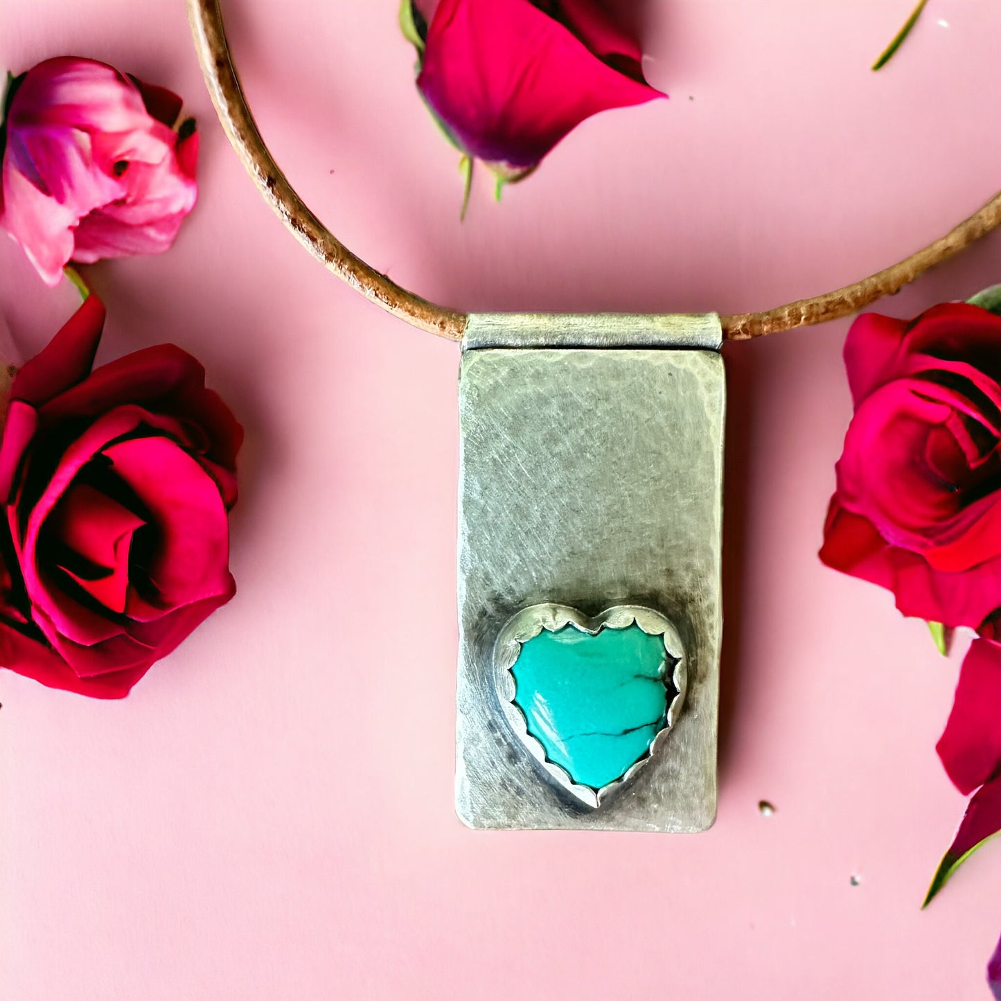 Turquoise heart tab necklace